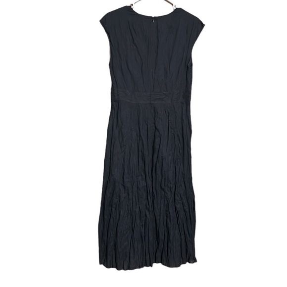 Garnet Hill Black Metallic Crinkle Fit & Flare Cap Sleeve Midi Dress Lined Sz 8 - Picture 2 of 14